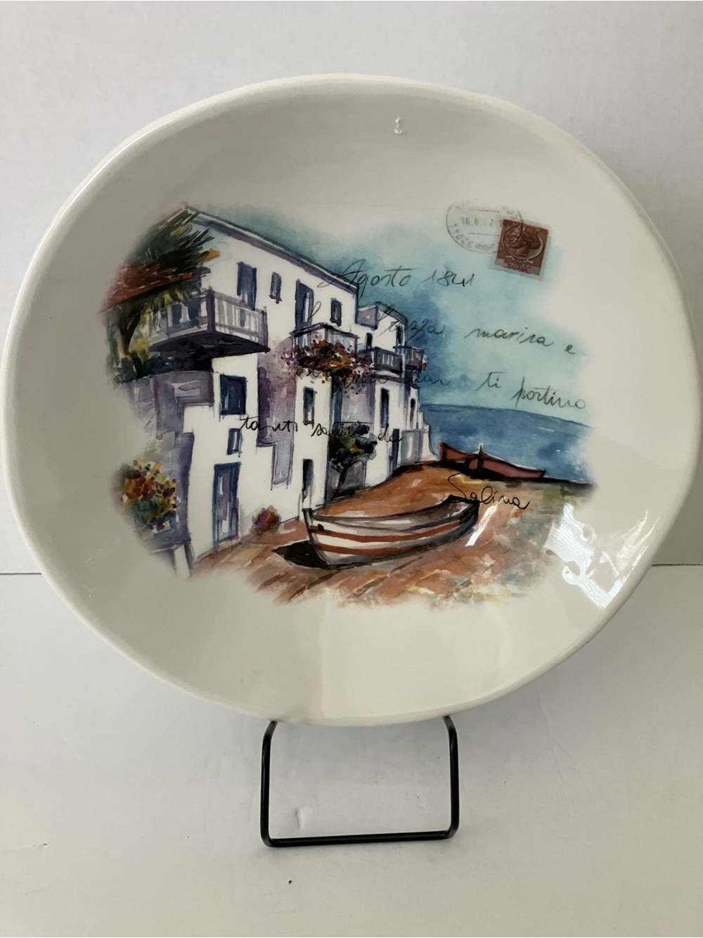 Ceramics Cuore “Seaside Village” Postcard Pasta Serving Bowl